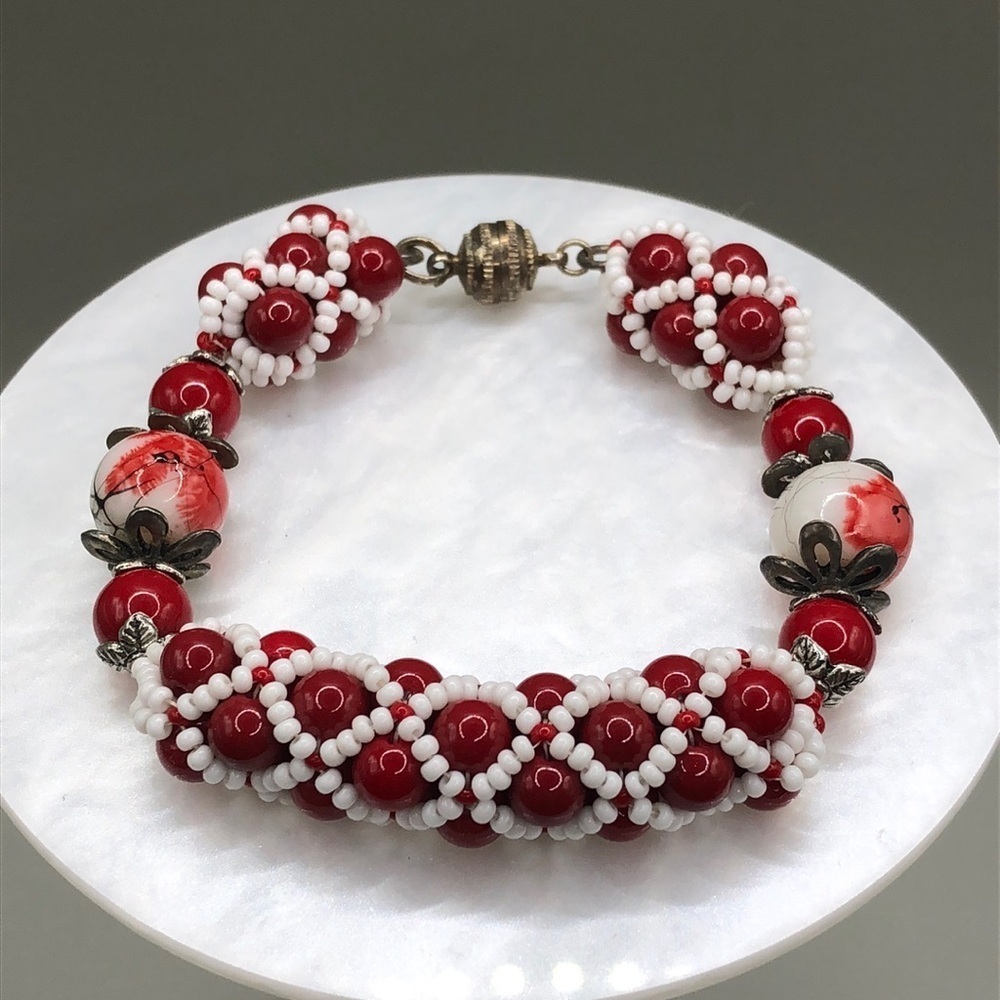 Vintage artisan handmade beaded statement boho style bracelet unique